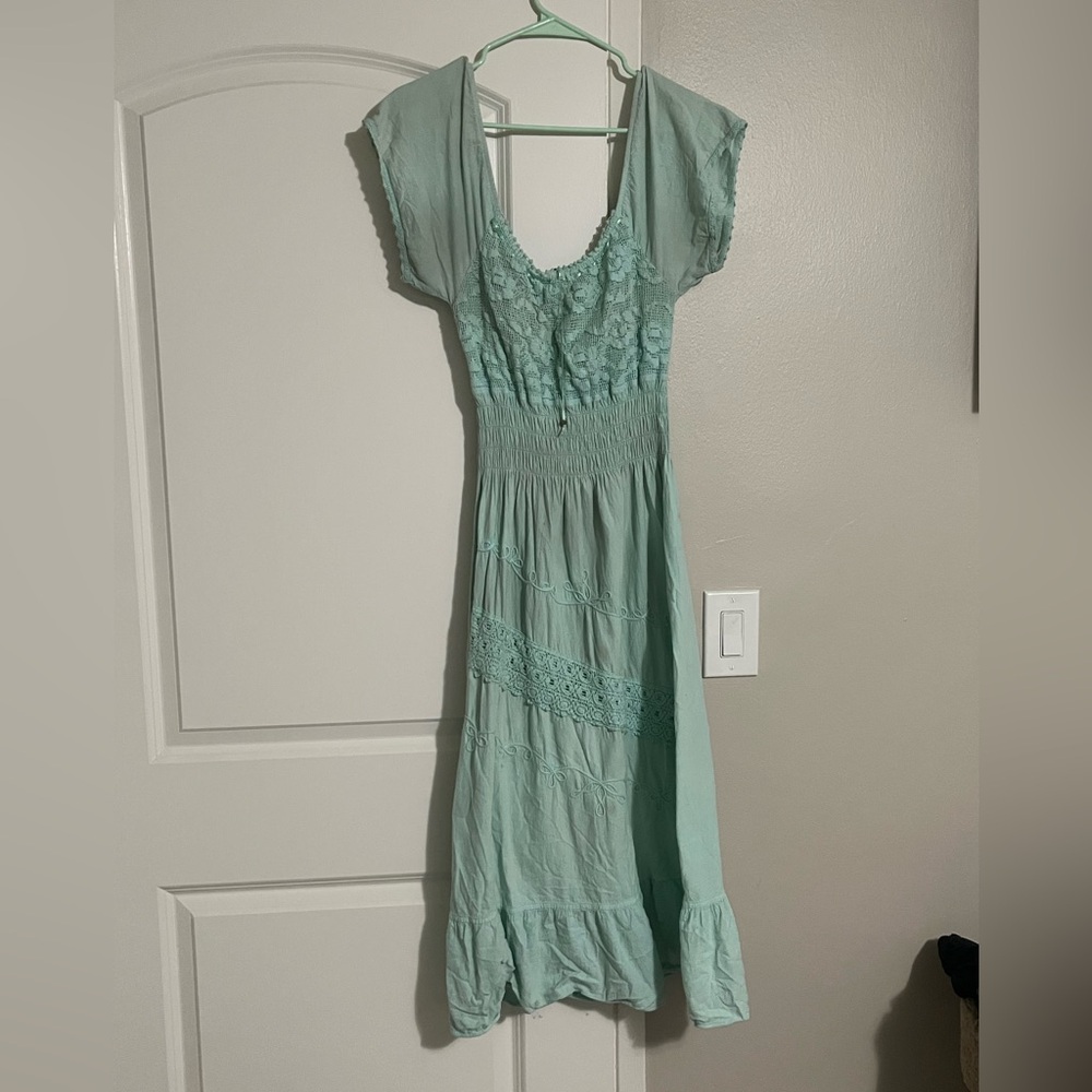 Turquoise Peruvian Peasant Dress